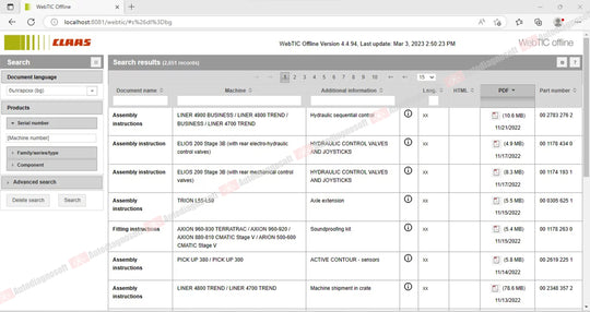 CLAAS WEBTIC OFFLINE TECHNICAL DOCUMENTS (PAGE 1/2)