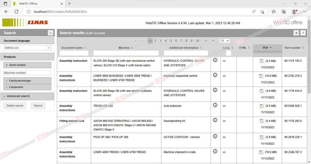 CLAAS WEBTIC OFFLINE TECHNICAL DOCUMENTS (PAGE 1/2)