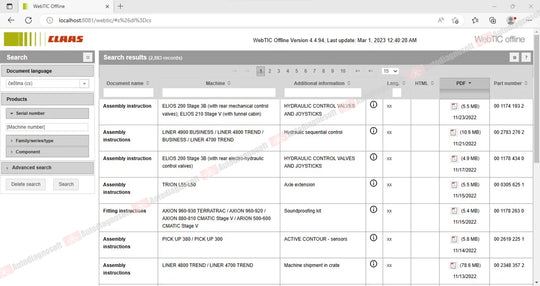 CLAAS WEBTIC OFFLINE TECHNICAL DOCUMENTS (PAGE 1/2)