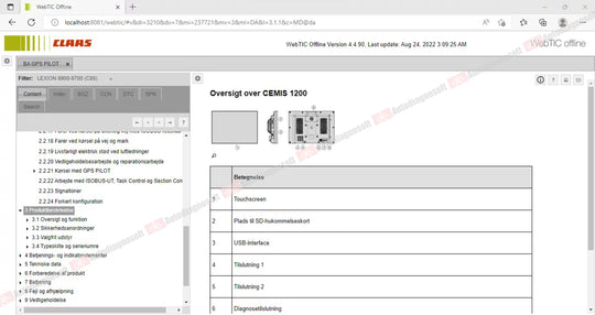CLAAS WEBTIC OFFLINE TECHNICAL DOCUMENTS (PAGE 1/2)
