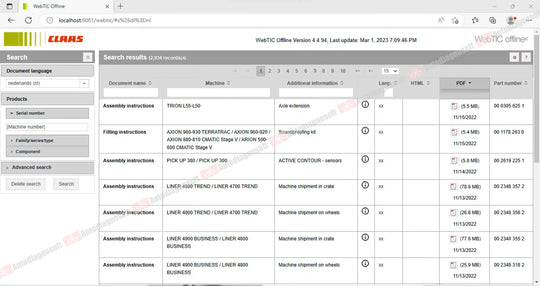 CLAAS WEBTIC OFFLINE TECHNICAL DOCUMENTS (PAGE 1/2)