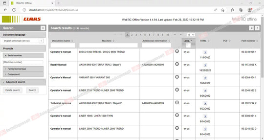 CLAAS WEBTIC OFFLINE TECHNICAL DOCUMENTS (PAGE 1/2)