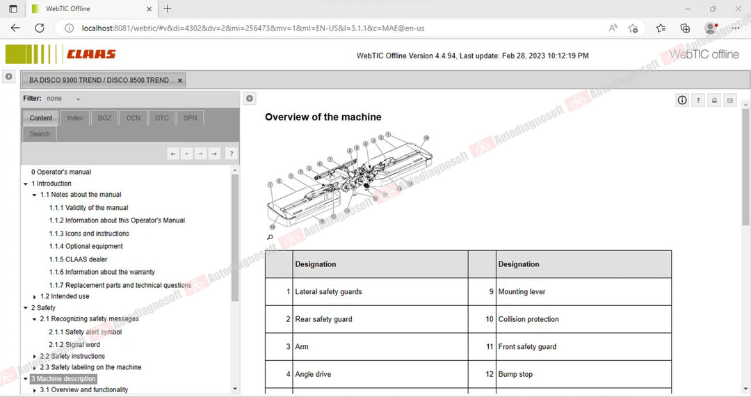 CLAAS WEBTIC OFFLINE TECHNICAL DOCUMENTS (PAGE 1/2)