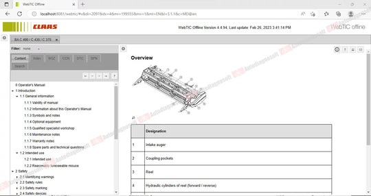 CLAAS WEBTIC OFFLINE TECHNICAL DOCUMENTS (PAGE 1/2)