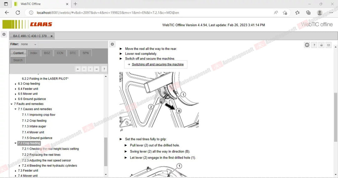 CLAAS WEBTIC OFFLINE TECHNICAL DOCUMENTS (PAGE 1/2)