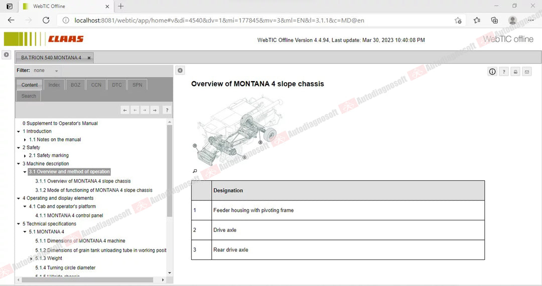 CLAAS WEBTIC OFFLINE TECHNICAL DOCUMENTS (PAGE 1/2)