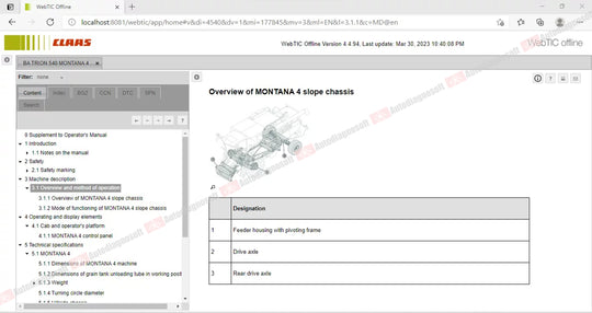CLAAS WEBTIC OFFLINE TECHNICAL DOCUMENTS (PAGE 1/2)