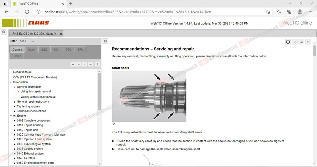 CLAAS WEBTIC OFFLINE TECHNICAL DOCUMENTS (PAGE 1/2)