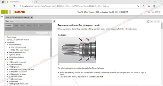 CLAAS WEBTIC OFFLINE TECHNICAL DOCUMENTS (PAGE 1/2)