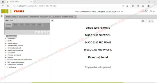 CLAAS WEBTIC OFFLINE TECHNICAL DOCUMENTS (PAGE 1/2)
