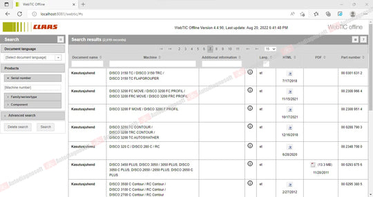 CLAAS WEBTIC OFFLINE TECHNICAL DOCUMENTS (PAGE 1/2)