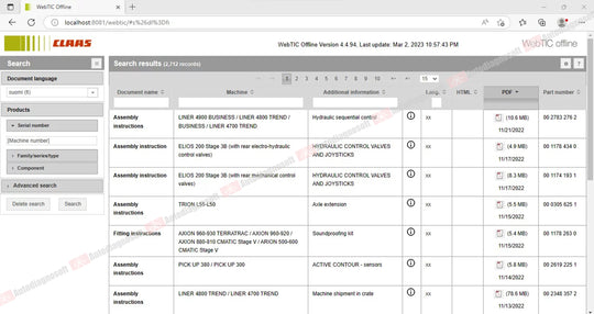 CLAAS WEBTIC OFFLINE TECHNICAL DOCUMENTS (PAGE 1/2)