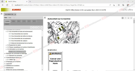 CLAAS WEBTIC OFFLINE TECHNICAL DOCUMENTS (PAGE 1/2)