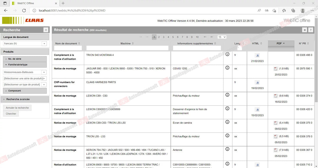 CLAAS WEBTIC OFFLINE TECHNICAL DOCUMENTS (PAGE 1/2)