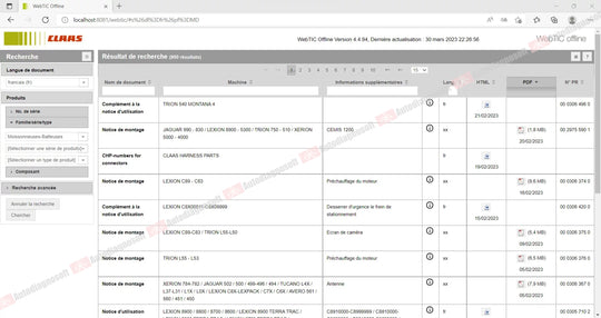 CLAAS WEBTIC OFFLINE TECHNICAL DOCUMENTS (PAGE 1/2)