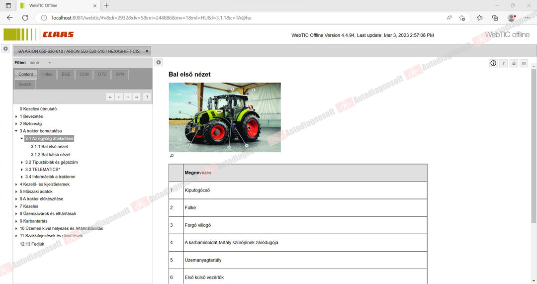 CLAAS WEBTIC OFFLINE TECHNICAL DOCUMENTS (PAGE 1/2)
