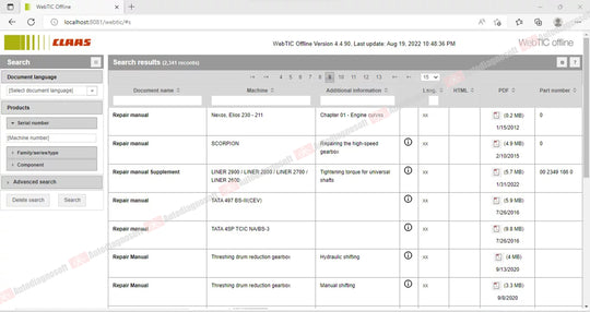 CLAAS WEBTIC OFFLINE TECHNICAL DOCUMENTS (PAGE 1/2)