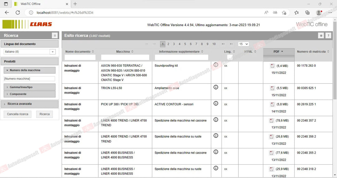 CLAAS WEBTIC OFFLINE TECHNICAL DOCUMENTS (PAGE 1/2)