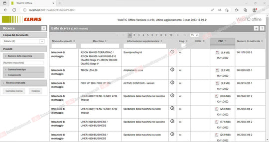 CLAAS WEBTIC OFFLINE TECHNICAL DOCUMENTS (PAGE 1/2)