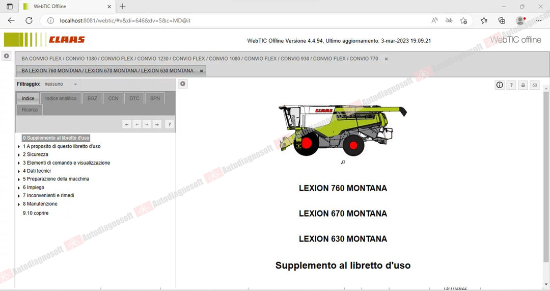 CLAAS WEBTIC OFFLINE TECHNICAL DOCUMENTS (PAGE 1/2)