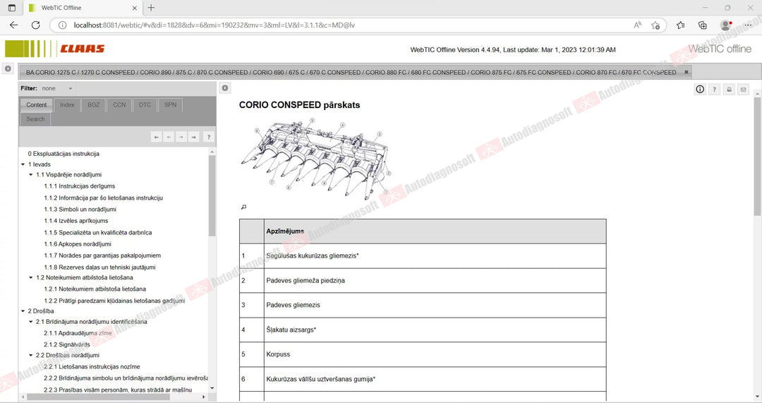 CLAAS WEBTIC OFFLINE TECHNICAL DOCUMENTS (PAGE 2/2)