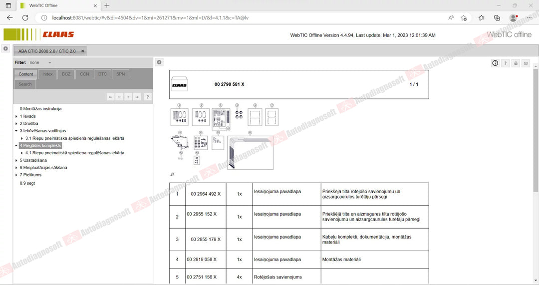 CLAAS WEBTIC OFFLINE TECHNICAL DOCUMENTS (PAGE 2/2)