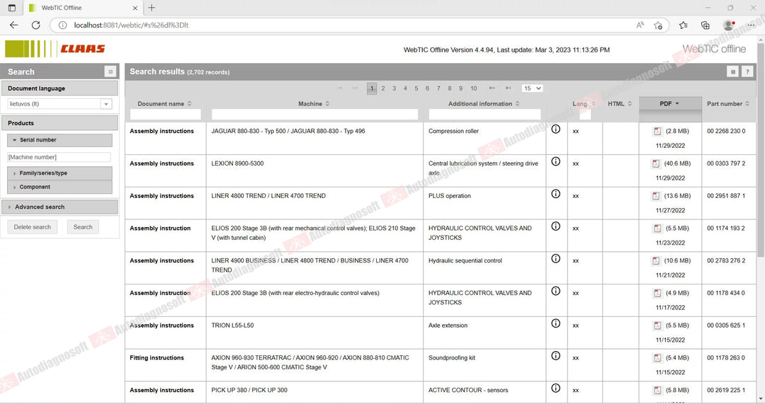 CLAAS WEBTIC OFFLINE TECHNICAL DOCUMENTS (PAGE 2/2)
