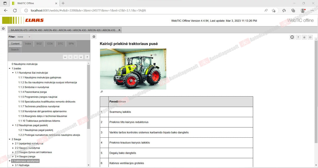CLAAS WEBTIC OFFLINE TECHNICAL DOCUMENTS (PAGE 2/2)