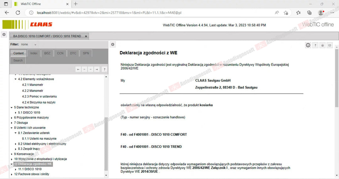 CLAAS WEBTIC OFFLINE TECHNICAL DOCUMENTS (PAGE 2/2)