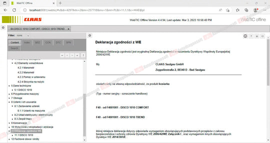 CLAAS WEBTIC OFFLINE TECHNICAL DOCUMENTS (PAGE 2/2)