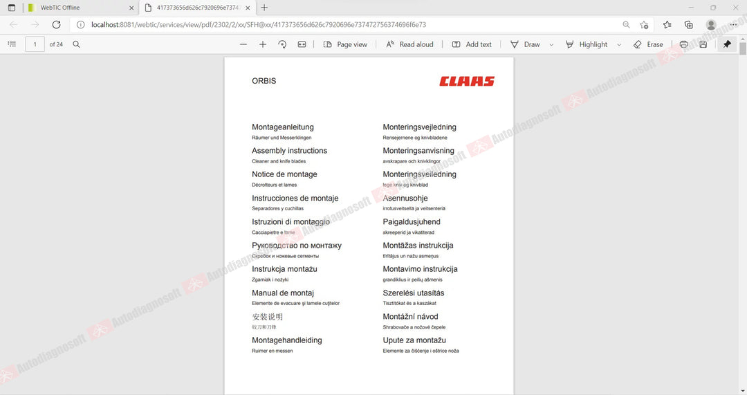 CLAAS WEBTIC OFFLINE TECHNICAL DOCUMENTS (PAGE 2/2)