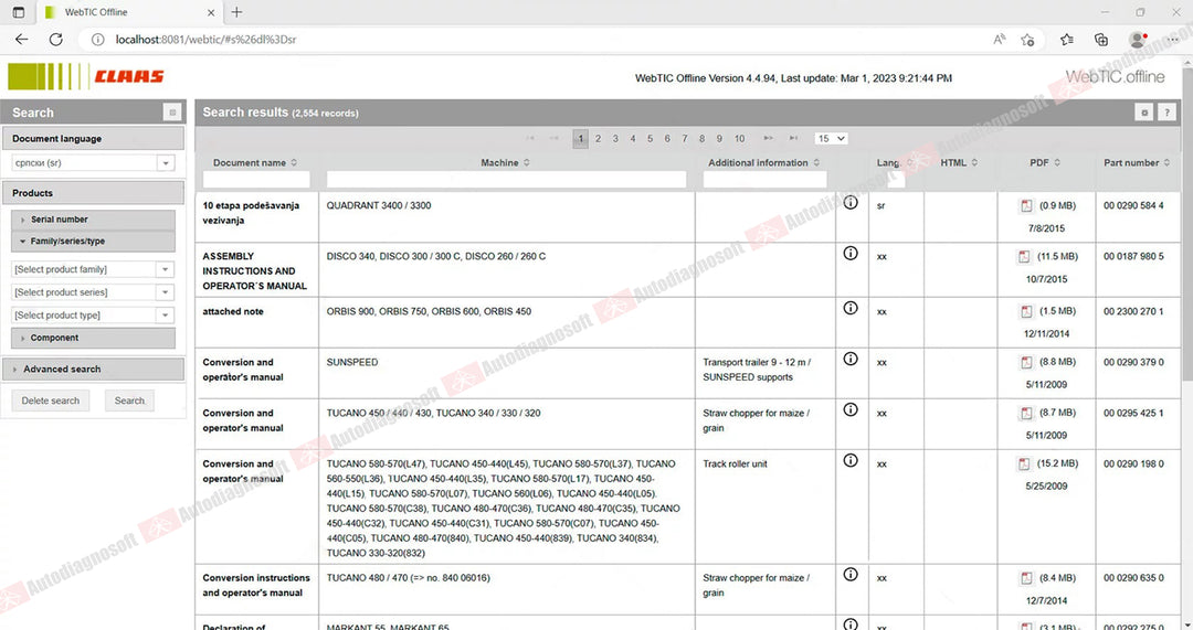 CLAAS WEBTIC OFFLINE TECHNICAL DOCUMENTS (PAGE 2/2)