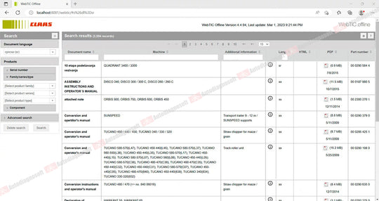 CLAAS WEBTIC OFFLINE TECHNICAL DOCUMENTS (PAGE 2/2)
