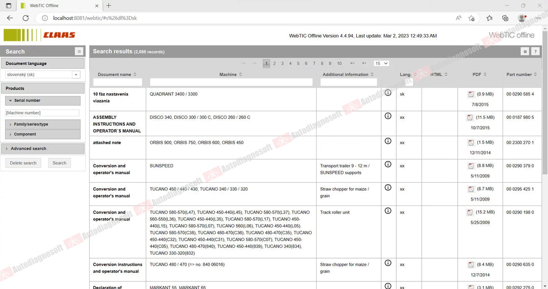 CLAAS WEBTIC OFFLINE TECHNICAL DOCUMENTS (PAGE 2/2)