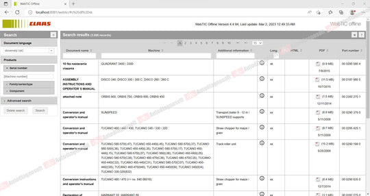 CLAAS WEBTIC OFFLINE TECHNICAL DOCUMENTS (PAGE 2/2)