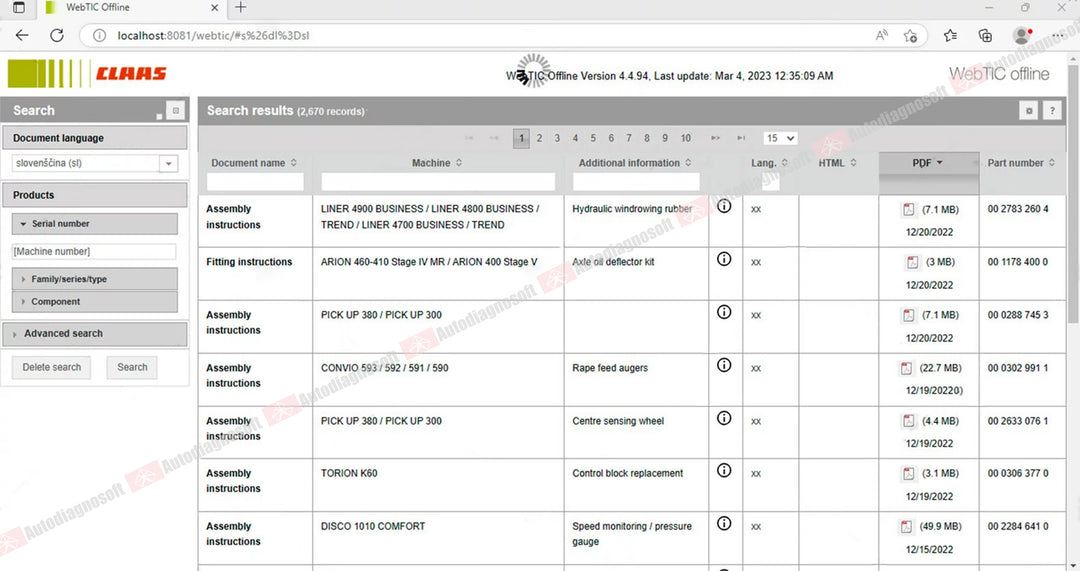 CLAAS WEBTIC OFFLINE TECHNICAL DOCUMENTS (PAGE 2/2)