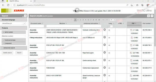 CLAAS WEBTIC OFFLINE TECHNICAL DOCUMENTS (PAGE 2/2)