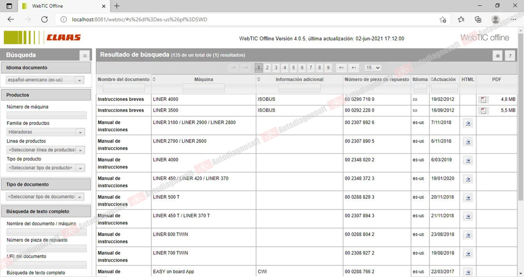 CLAAS WEBTIC OFFLINE TECHNICAL DOCUMENTS (PAGE 2/2)