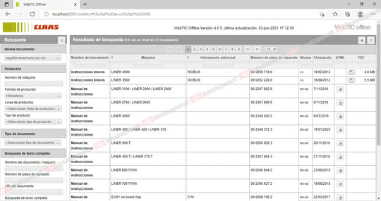 CLAAS WEBTIC OFFLINE TECHNICAL DOCUMENTS (PAGE 2/2)