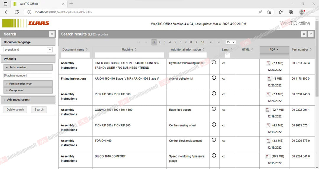 CLAAS WEBTIC OFFLINE TECHNICAL DOCUMENTS (PAGE 2/2)