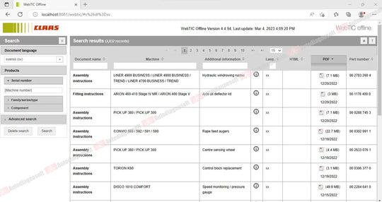 CLAAS WEBTIC OFFLINE TECHNICAL DOCUMENTS (PAGE 2/2)