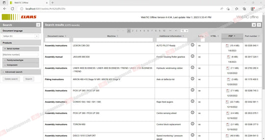 CLAAS WEBTIC OFFLINE TECHNICAL DOCUMENTS (PAGE 2/2)