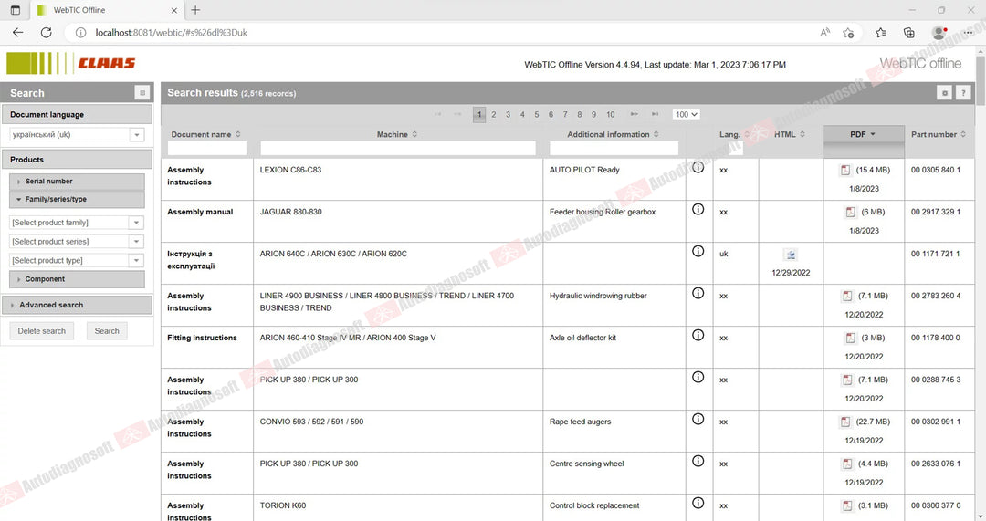 CLAAS WEBTIC OFFLINE TECHNICAL DOCUMENTS (PAGE 2/2)