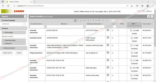 CLAAS WEBTIC OFFLINE TECHNICAL DOCUMENTS (PAGE 2/2)